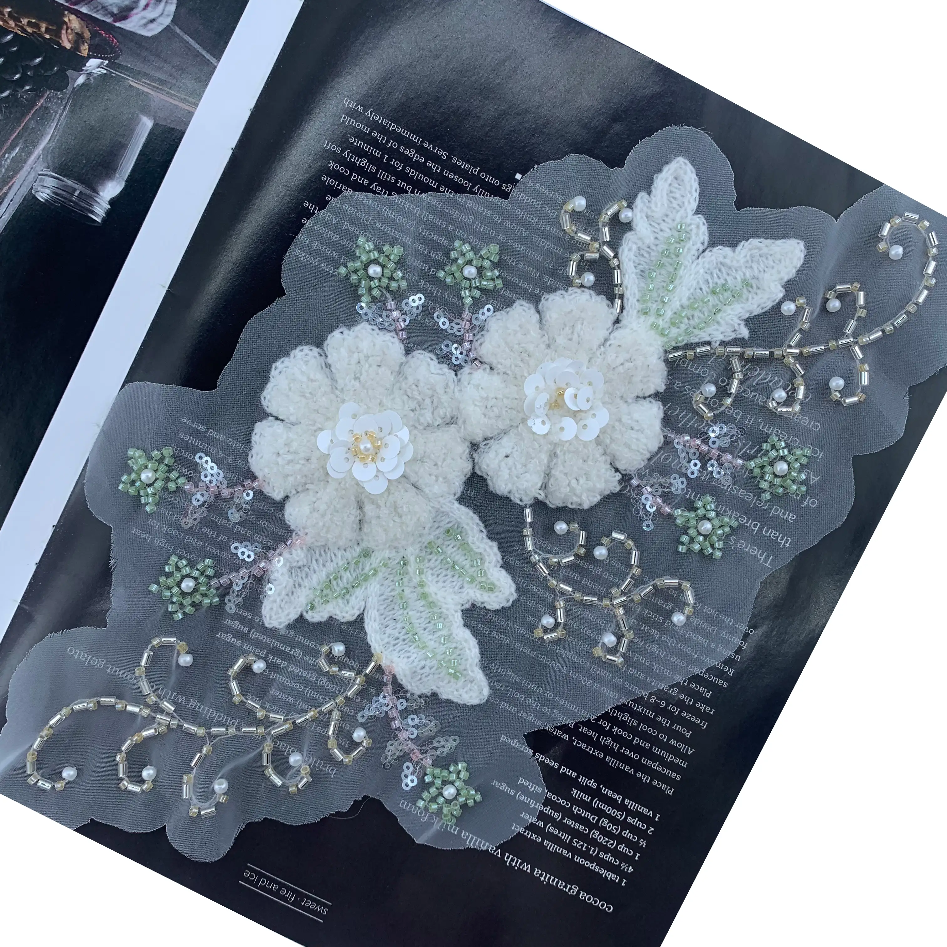 3D Bead Floral Neckline Applique