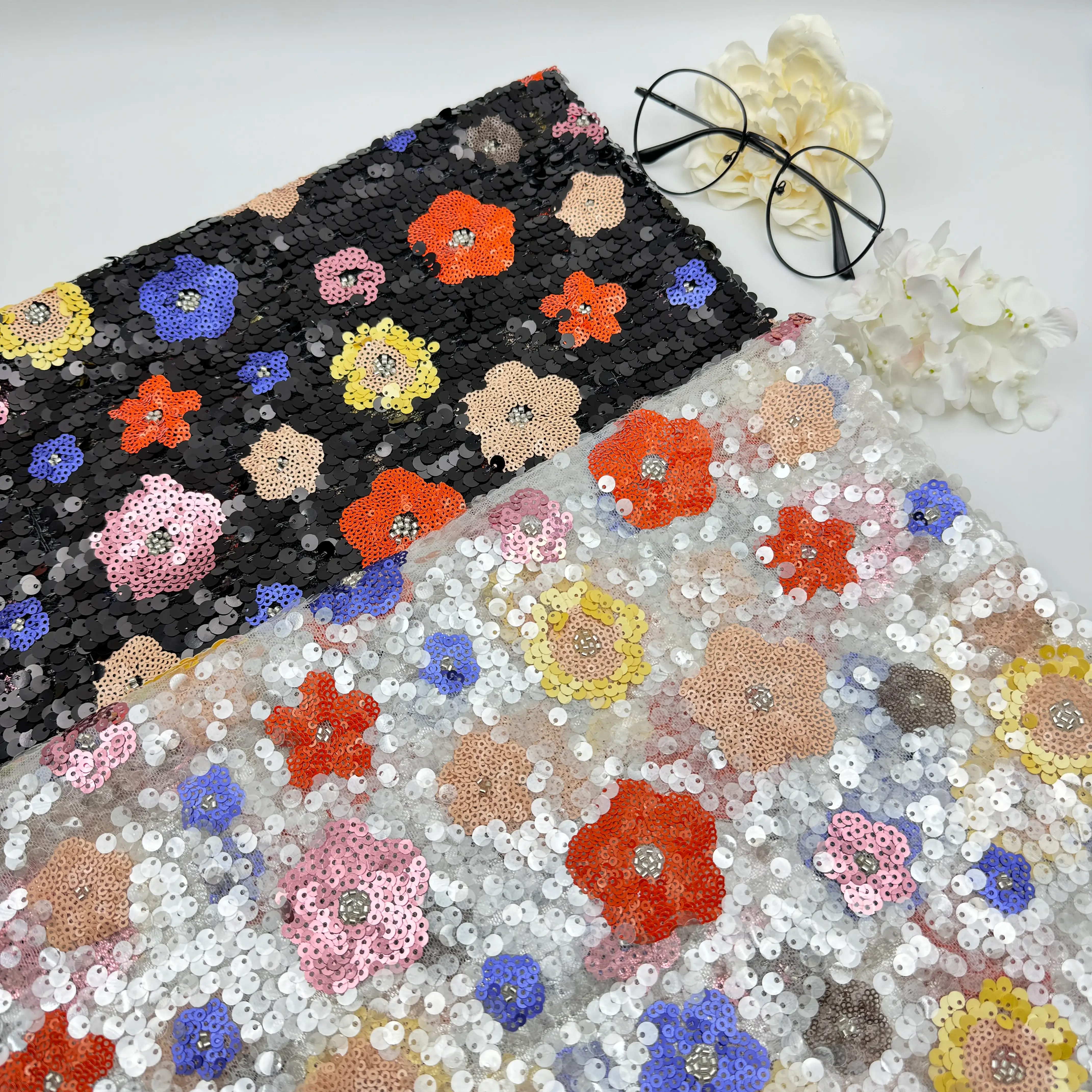 Floral Pattern Tube Sequin Embroidery